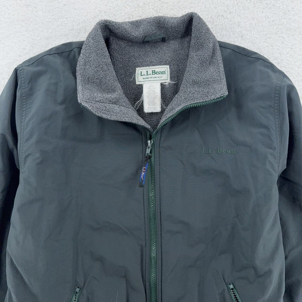 Vtg LL Bean Warm-Up Jacket Large Tall Green Fleece‎ Lined Full Zip Outdoor Coat